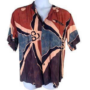 Spicy Bambu Size Large Blouse Multicolor Abstract Print Short Sleeved Button Up